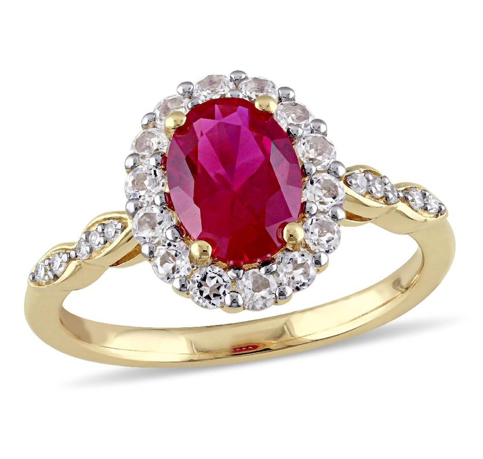 Jewellery - Rings - Sofia B 14K Yellow Gold Created Ruby, White Topaz ...