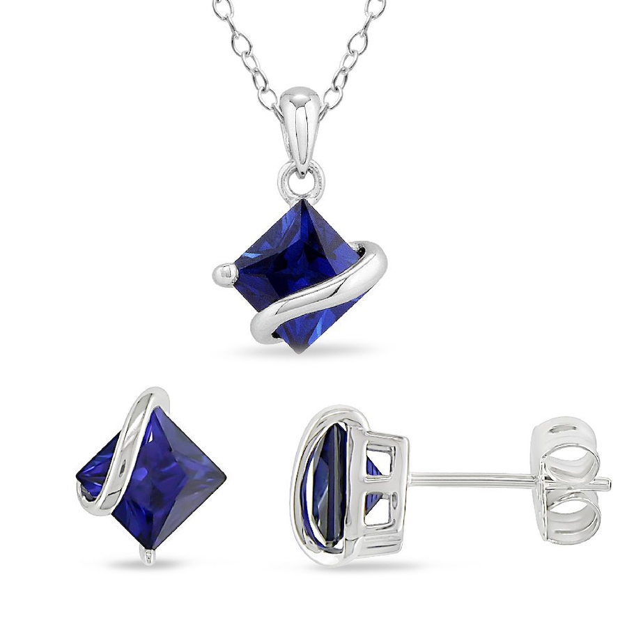 Image 656084.jpg, Product 656-084 / Price $130.99, Sofia B Sterling Silver Created Blue Sapphire Square Wave Earrings & Pendant with Chain Set from Sofia B on TSC.ca's Jewellery department