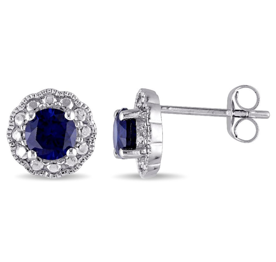 tsc.ca - Sofia B 10K White Gold Created Blue Sapphire Flower Stud Earrings