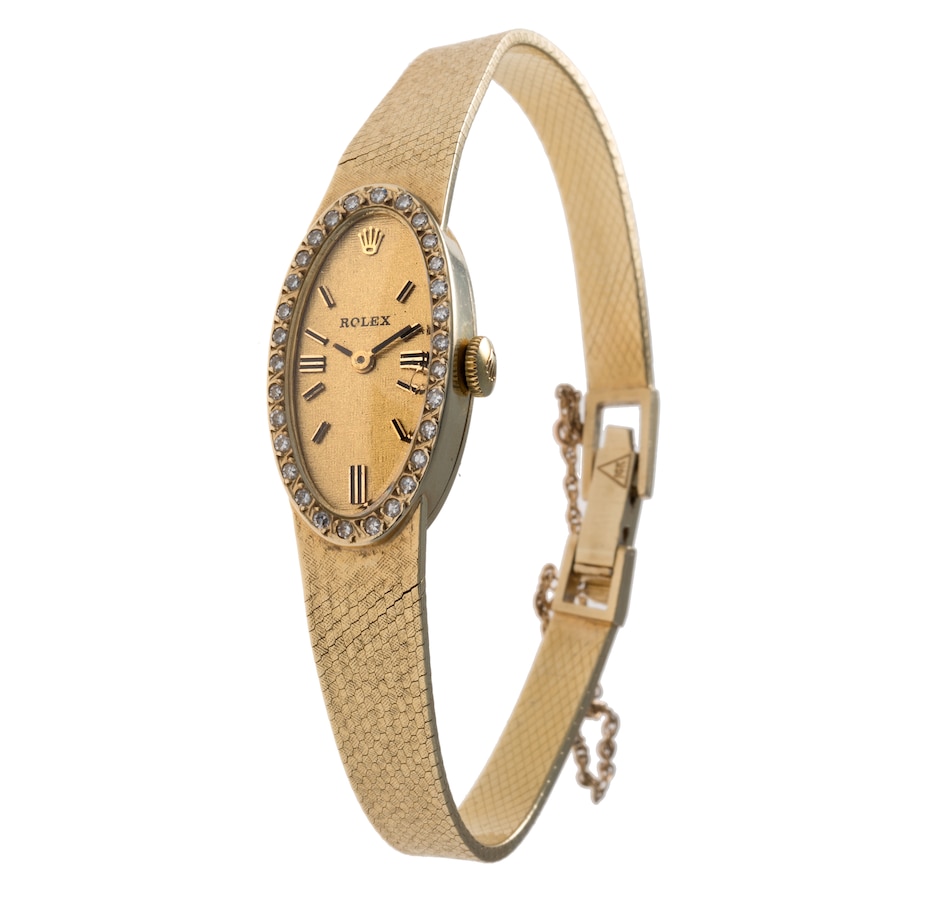 Image 656161.jpg, Product 656-161 / Price $8,670.00, Lady's 14KT Yellow Gold ROLEX Dress Watch with Oval Dial, Gold Bracelet and Diamonds from Estate Originals on TSC.ca's Jewellery department
