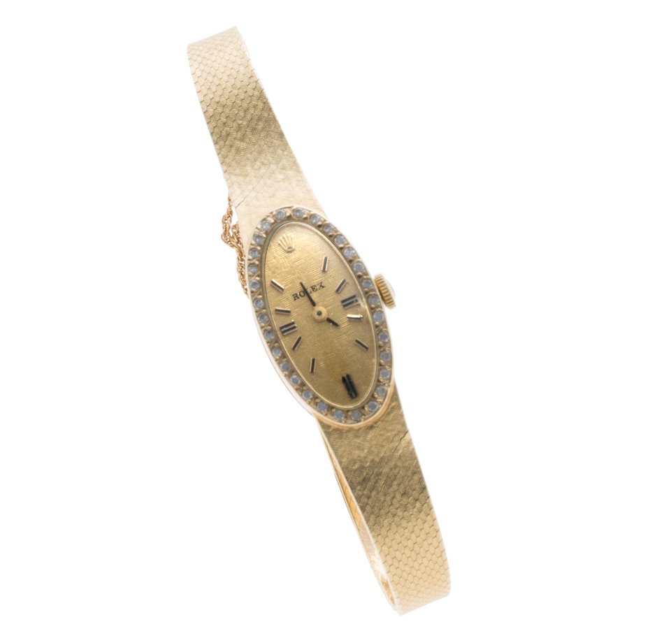Image 656161_ALTMORE1.jpg, Product 656-161 / Price $8,670.00, Lady's 14KT Yellow Gold ROLEX Dress Watch with Oval Dial, Gold Bracelet and Diamonds from Estate Originals on TSC.ca's Jewellery department