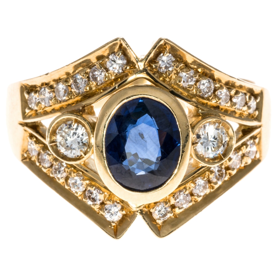Image 656500.jpg, Product 656-500 / Price $2,495.00, Estate Originals Custom-Made and Hand-Assembled Bezel-Set Sapphire and Diamond Ring from Estate Originals on TSC.ca's Jewellery department