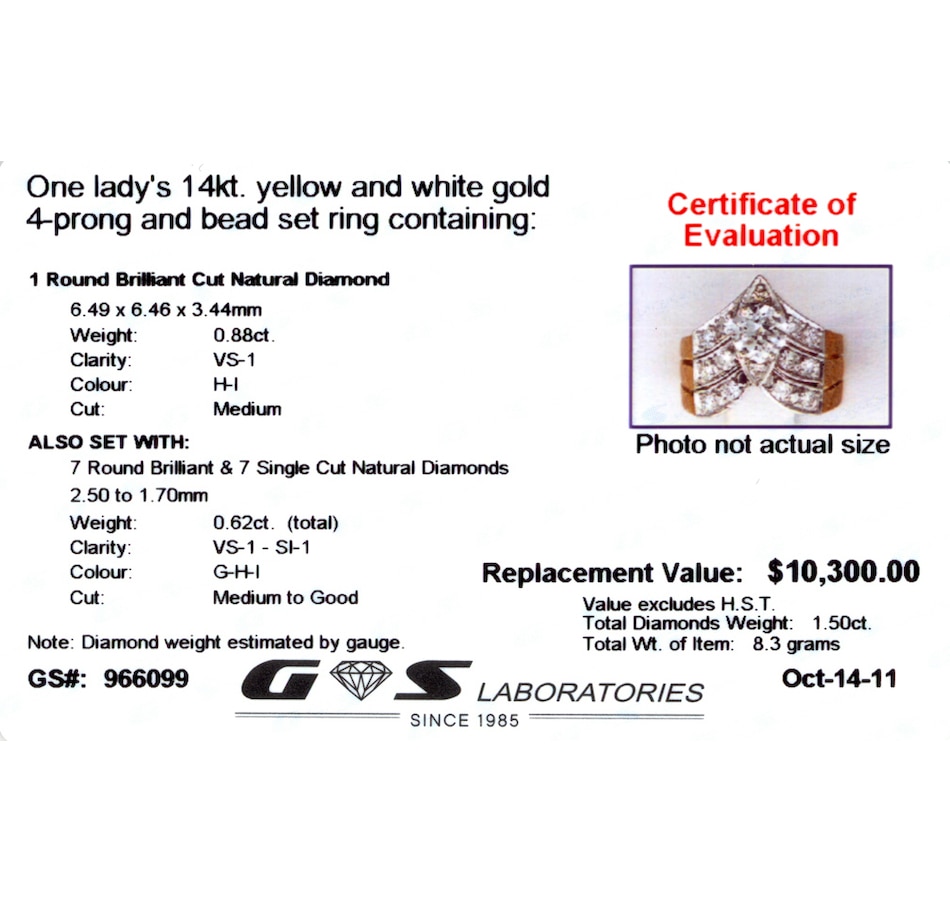 Image 656582_ALTMORE3.jpg, Product 656-582 / Price $5,450.00, Estate Originals 14K yellow and white gold 0.88 Carat Diamond solitaire and Diamond chevron ring from Estate Originals on TSC.ca's Jewellery department