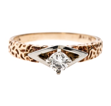 Estate Originals 14-18K Yellow and White Gold .23 Carat Diamond Solitaire Ring with Textured Band