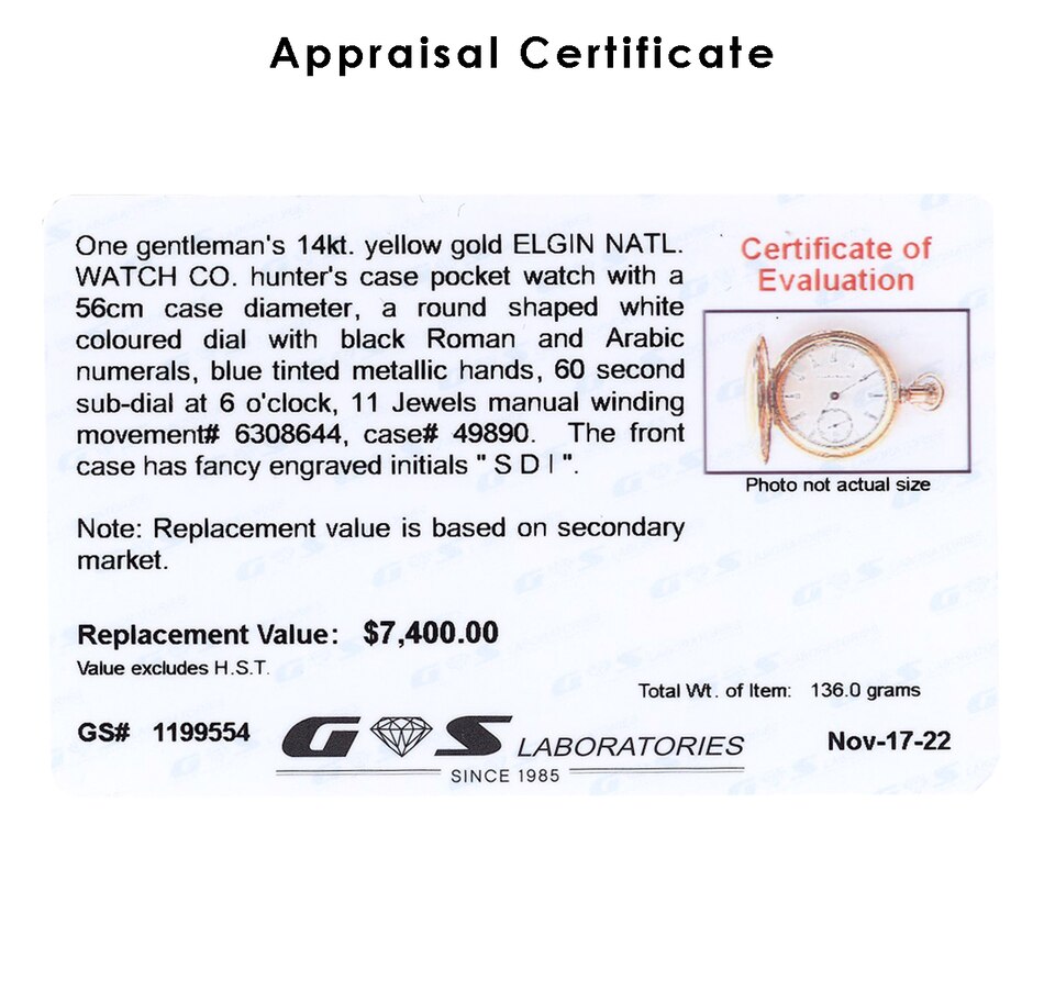 Image 657083_ALTMORE4.jpg, Product 657-083 / Price $6,995.00, Estate Originals Gentlemen's 14K Yellow Gold Elgin Natl. Watch Co. Hunter's Case Pocket Watch from Estate Originals on TSC.ca's Jewellery department