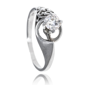 Estate Originals 18K White Gold 4-Prong .52 Carat Diamond Solitaire Ring with Scrolled Detail on One Side