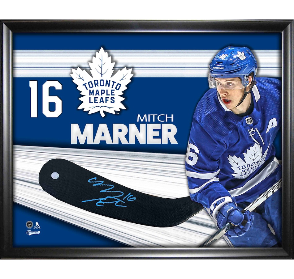 Image 657552.jpg , Product 657-552 / Price $479.99 , Mitch Marner Signed Stick Blade Framed PhotoGlass Maple Leafs  on TSC.ca's Sports department