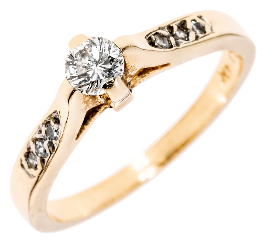 Estate Originals 14K Yellow Gold .18 Carat Diamond Solitaire Ring with  Shoulder Diamonds