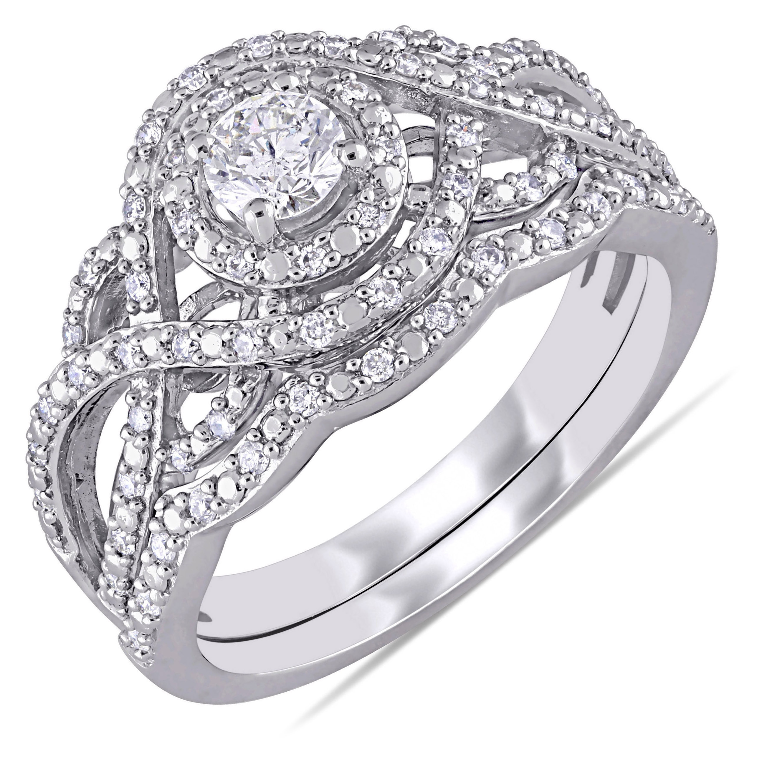 Jewellery Rings 14K White Gold Diamond Double Halo Twist Ring   657923 