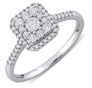 10K White Gold Square Diamond Halo Engagement Ring