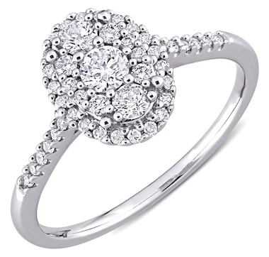 10K White Gold Oval Diamond Halo Engagement Ring