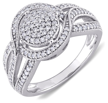 10K White Gold Diamond Halo Triple Row Engagement Ring