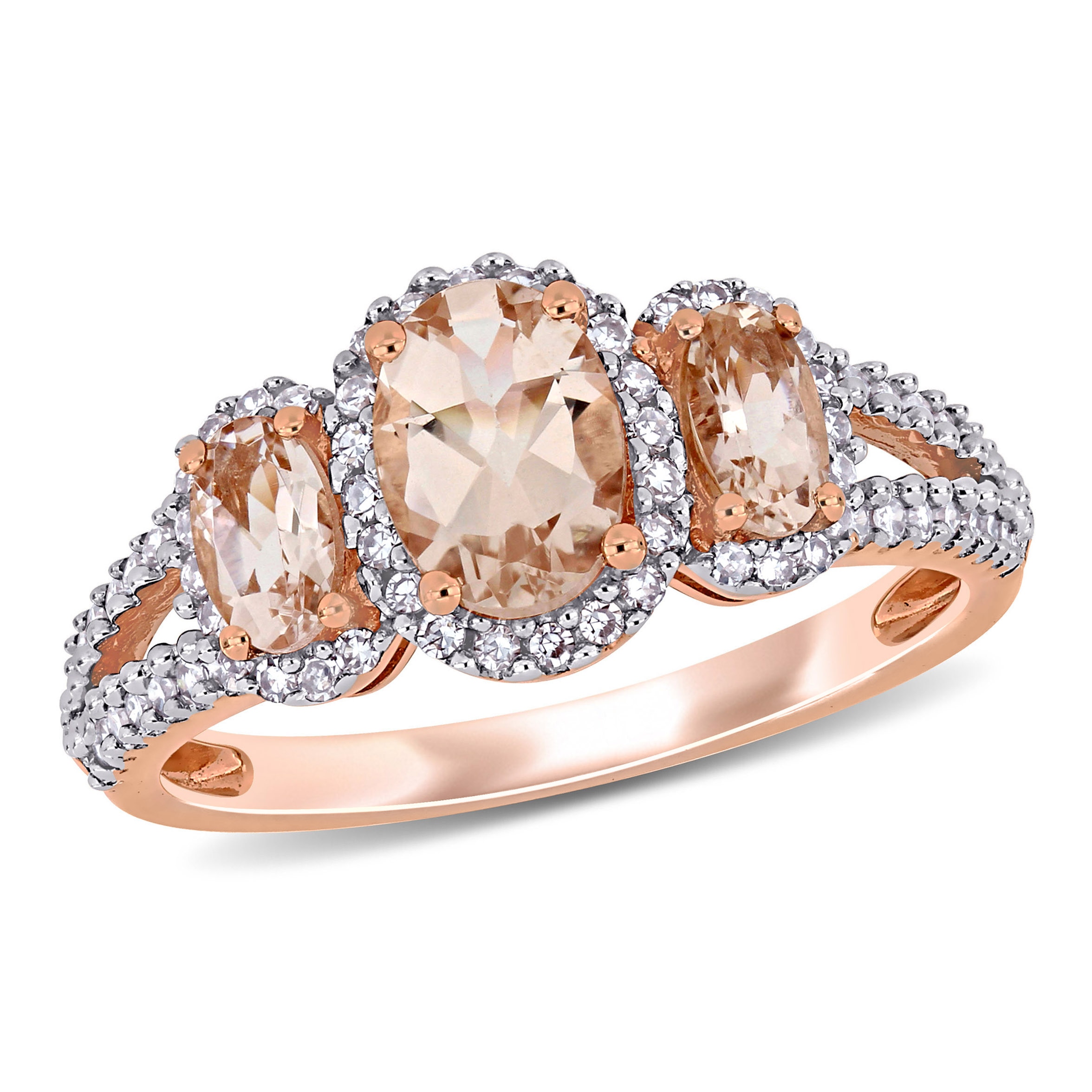 Jewellery Rings Halo 14K Rose Gold Diamond And Morganite Fashion   658002 