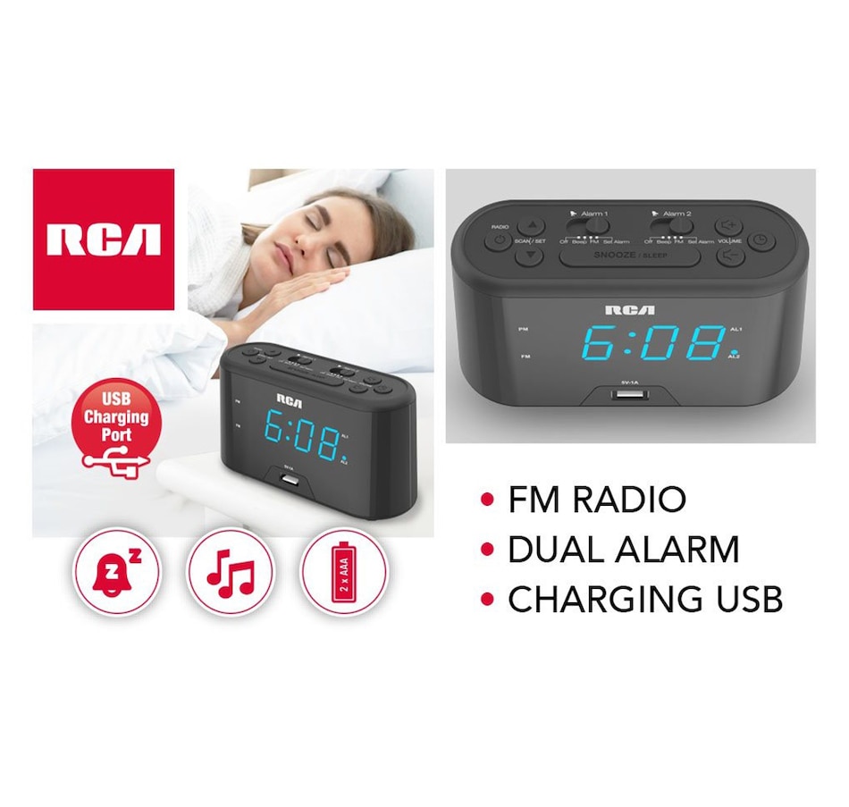Image 658096_ALTMORE7.jpg, Product 658-096 / Price $21.00, RCA Digital Clock Radio with USB Charging - Black from RCA on TSC.ca's Home & Garden department