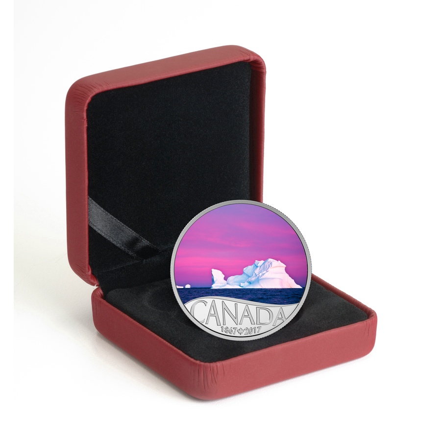 Image 658169_ALTMORE2.jpg, Product 658-169 / Price $89.95, 2017 $10 Iceberg at Dawn Newfoundland and Labrador Fine Silver Coin from Royal Canadian Mint (RCM) on TSC.ca's Coins department
