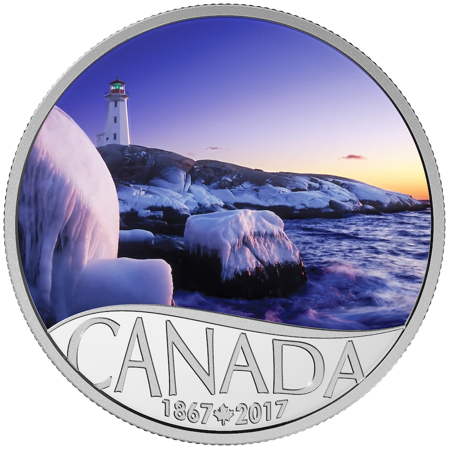 Image 658170.jpg, Product 658-170 / Price $89.95, $10 Lighthouse at Peggy’s Cove Nova Scotia Fine Silver Coin from Royal Canadian Mint (RCM) on TSC.ca's Coins department