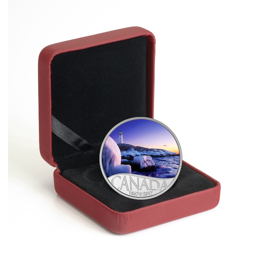 Image 658170_ALTMORE2.jpg, Product 658-170 / Price $89.95, $10 Lighthouse at Peggy’s Cove Nova Scotia Fine Silver Coin from Royal Canadian Mint (RCM) on TSC.ca's Coins department