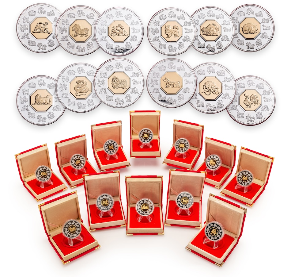 Image 658208.jpg, Product 658-208 / Price $1,249.00, Complete Set of 12 $15 Chinese Lunar Calendar Coins from The Coin Show with Steven Bromberg on TSC.ca's Coins department