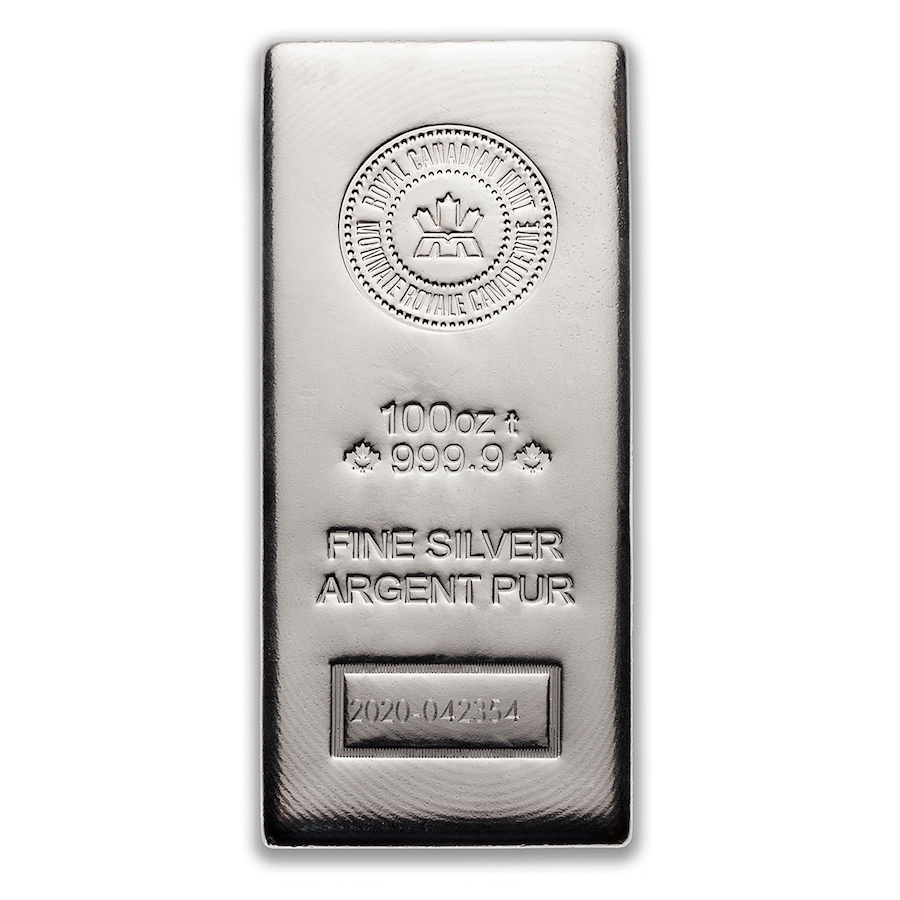 Image 658231.jpg, Product 658-231 / Price $5,260.00, Royal Canadian Mint 100-Ounce .9999 Fine Silver Bar from Investment Gold and Silver on TSC.ca's Coins department