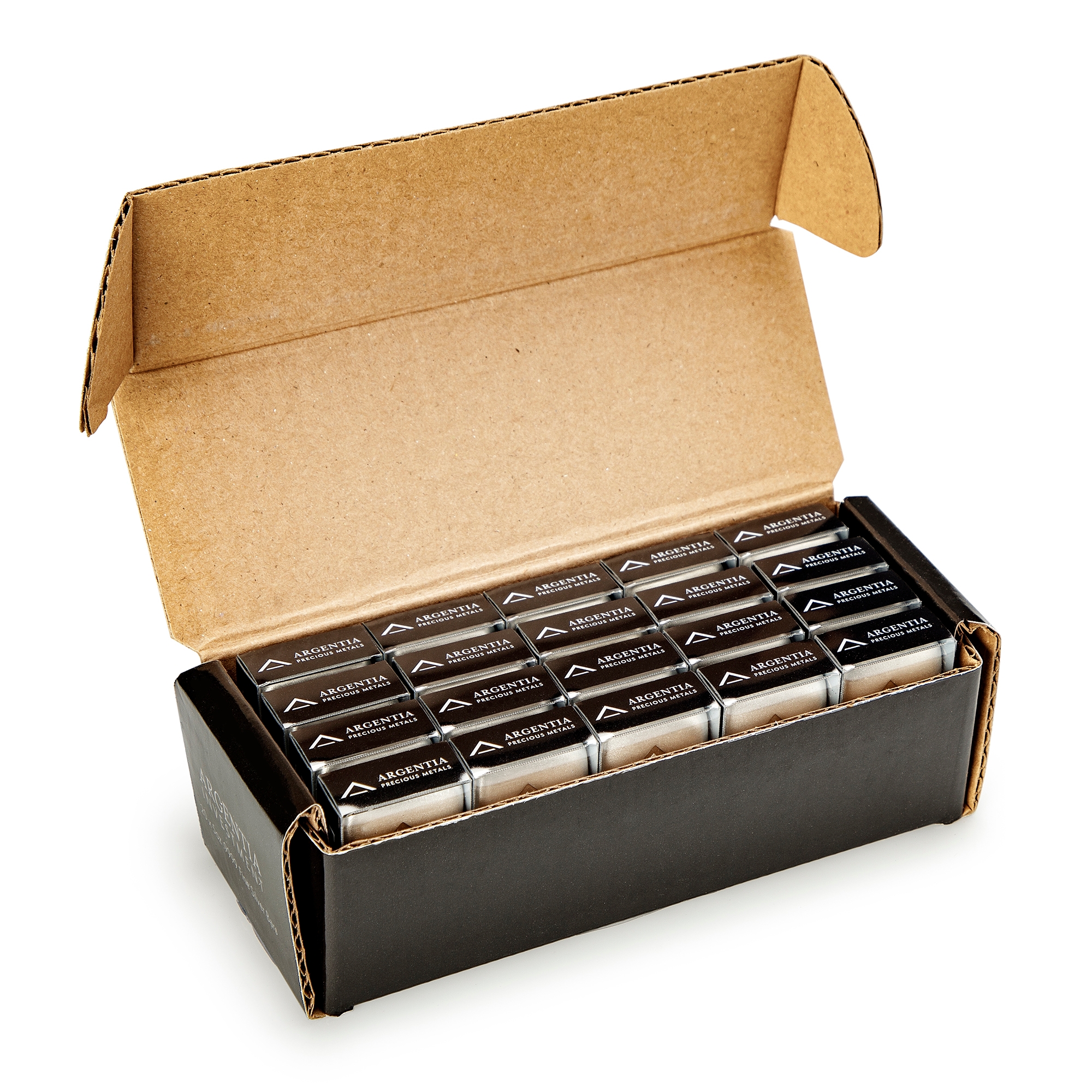 Twenty Argentia Five-Ounce .9999 Silver Bars in Divisible 100