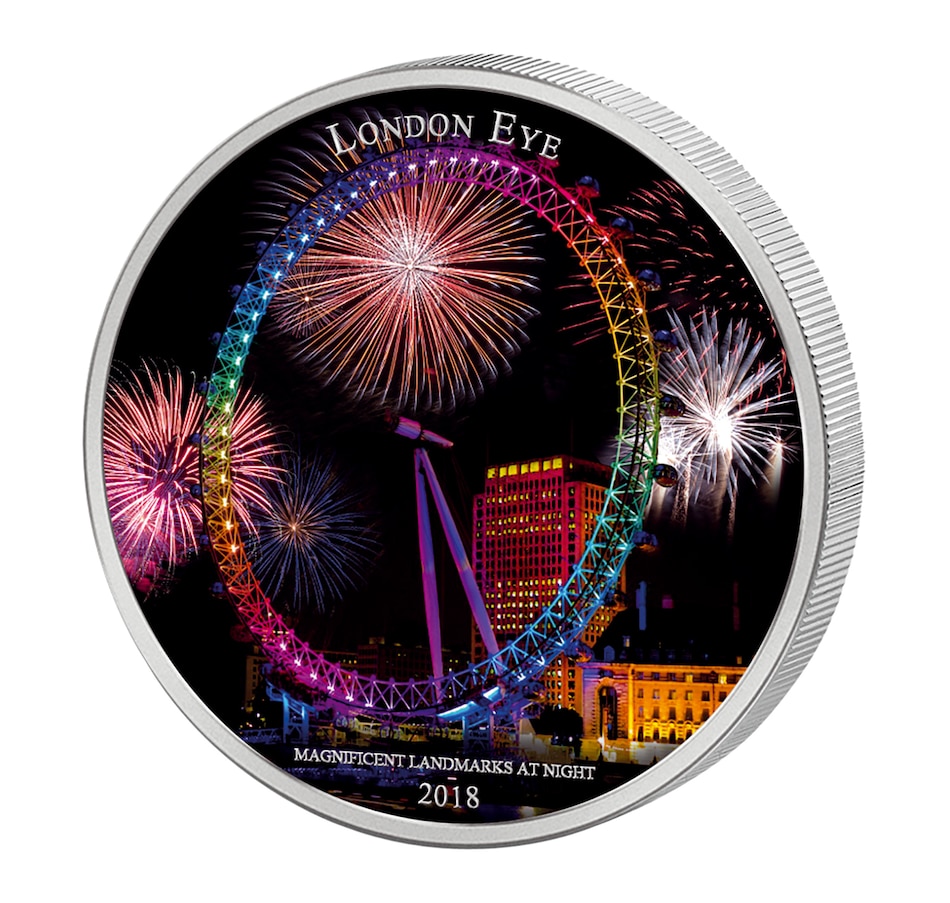 Image 658427.jpg, Product 658-427 / Price $249.95, 2,000 Francs CFA Fine Silver Coin Landmarks at Night: London Eye from Canadian Coin & Currency on TSC.ca's Coins department