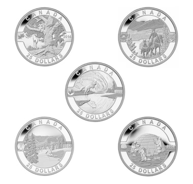 2014 $25 O Canada Five-Coin Fine Silver Set