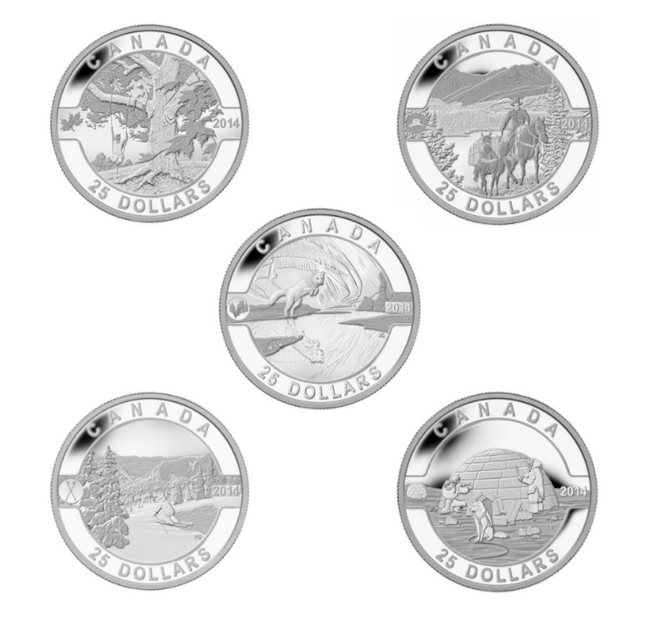 Image 658814.jpg, Product 658-814 / Price $549.95, 2014 $25 O Canada Five-Coin Fine Silver Set from Royal Canadian Mint (RCM) on TSC.ca's Coins department