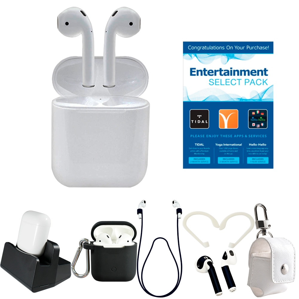 Apple AirPods Wireless Earphones with Charging Case, Accessories and  Entertainment Fun Pack Software