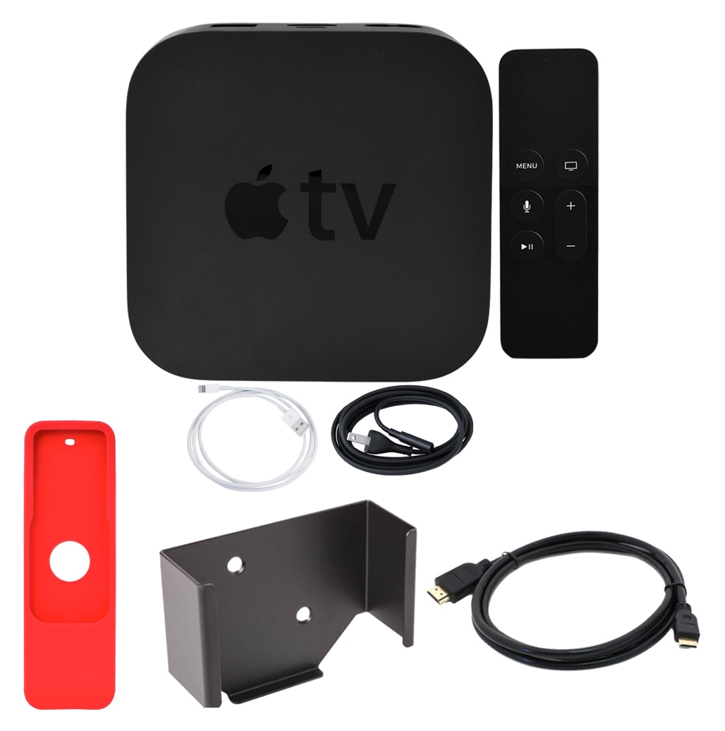Apple TV 32GB 4K Bundle with Mounting Kit, HDMI Cable and Remote Sleeve