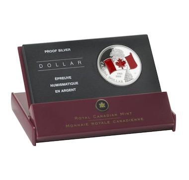 2005 Red Enamelled $1 Proof Fine Silver Dollar - Limited Edition Canada's National Flag 40th Anniversary
