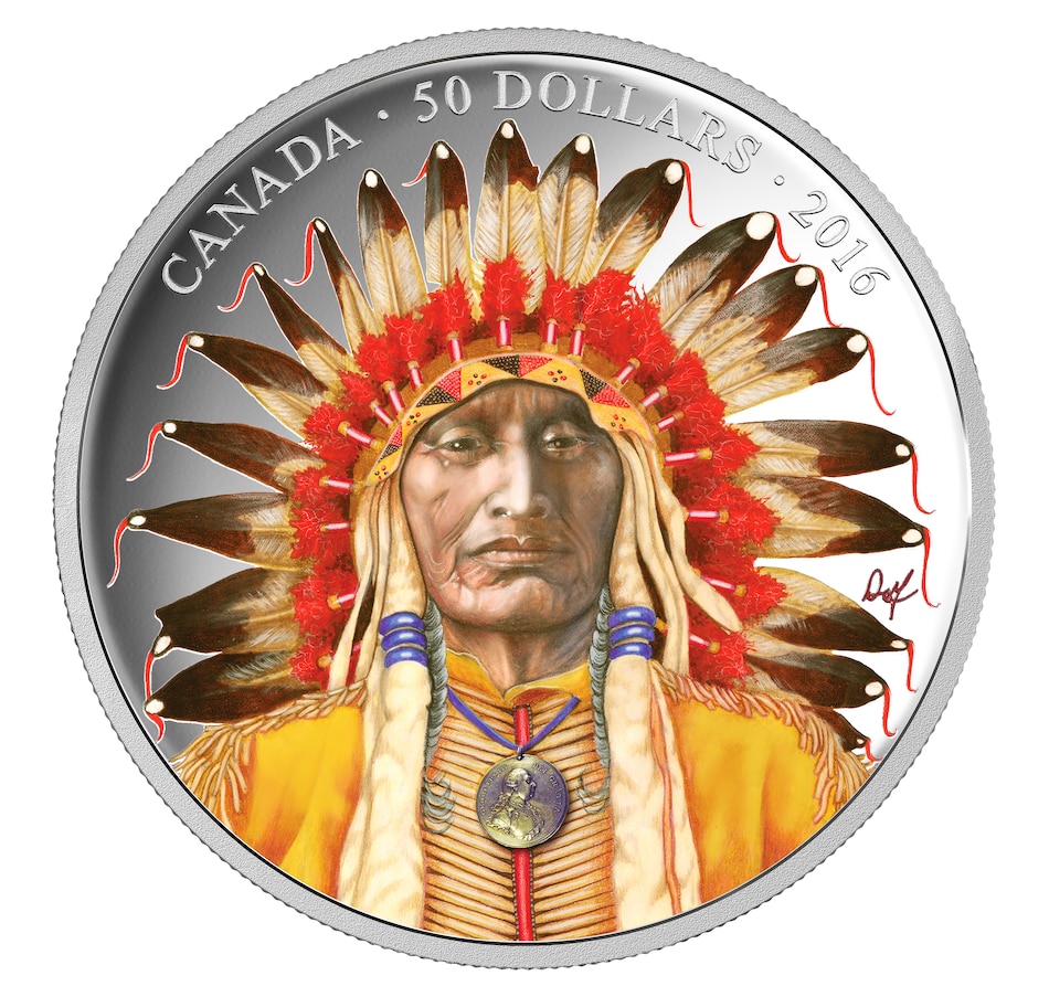 Image 662617.jpg, Product 662-617 / Price $629.95, 2016 $50 Fine Silver Coin - Wanduta: Portrait of a Chief from Royal Canadian Mint (RCM) on TSC.ca's Coins department