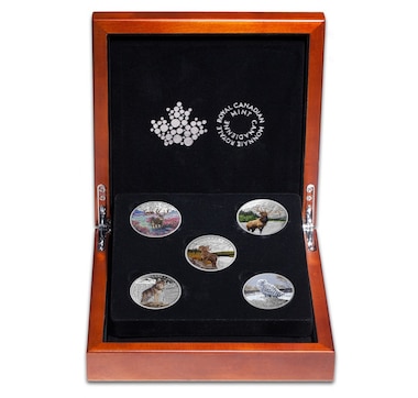 2015-2016 $20 Fine Silver Coins Iconic Animals: 5-Coin Set in a Display Case