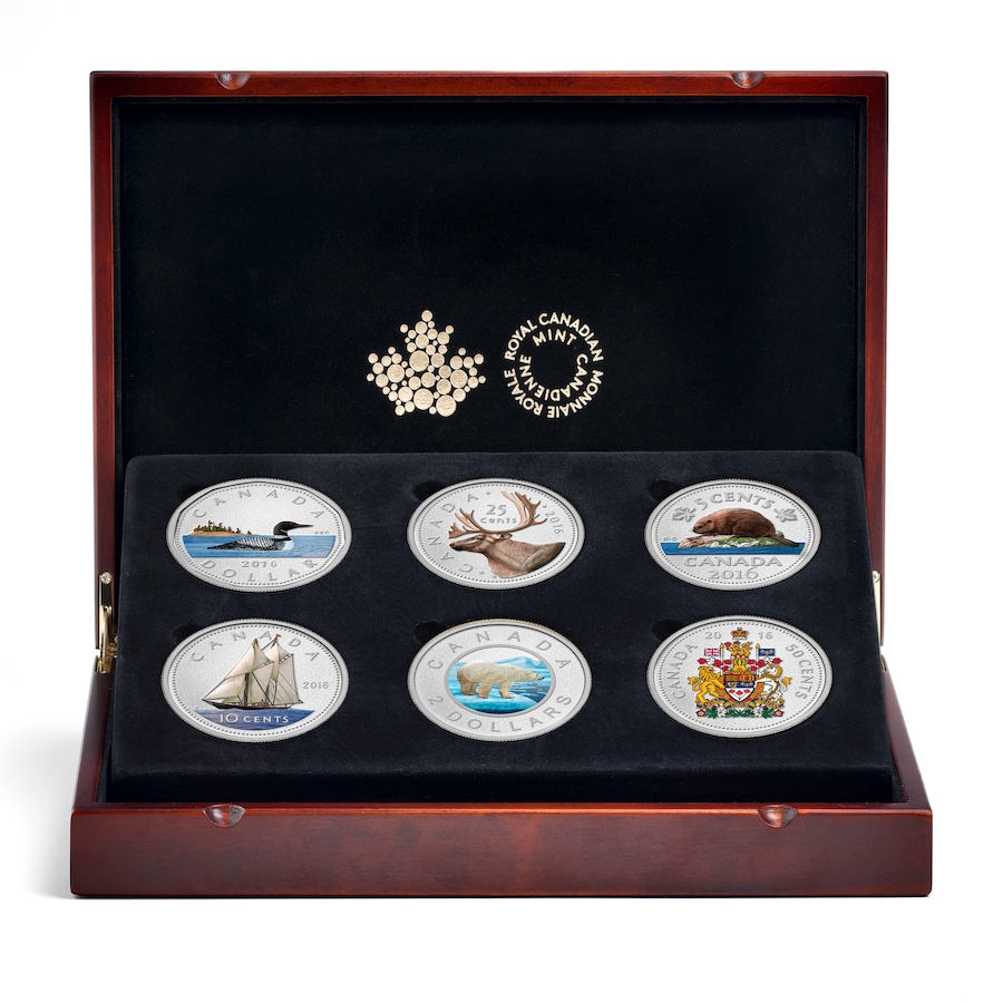 Image 662718_ALTMORE1.jpg, Product 662-718 / Price $5,995.00, 2016 Colour Big Coin Five-Ounce Fine Silver Coins Complete Six-Piece Proof Set from Royal Canadian Mint (RCM) on TSC.ca's Coins department