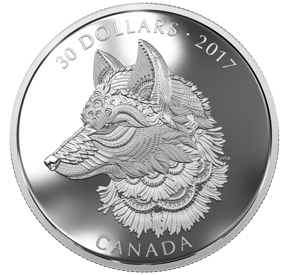 Image 662719.jpg, Product 662-719 / Price $174.95, 2017 $30 Fine Silver Coin Zentangle Art: The Great Grey Wolf from Royal Canadian Mint (RCM) on TSC.ca's Coins department