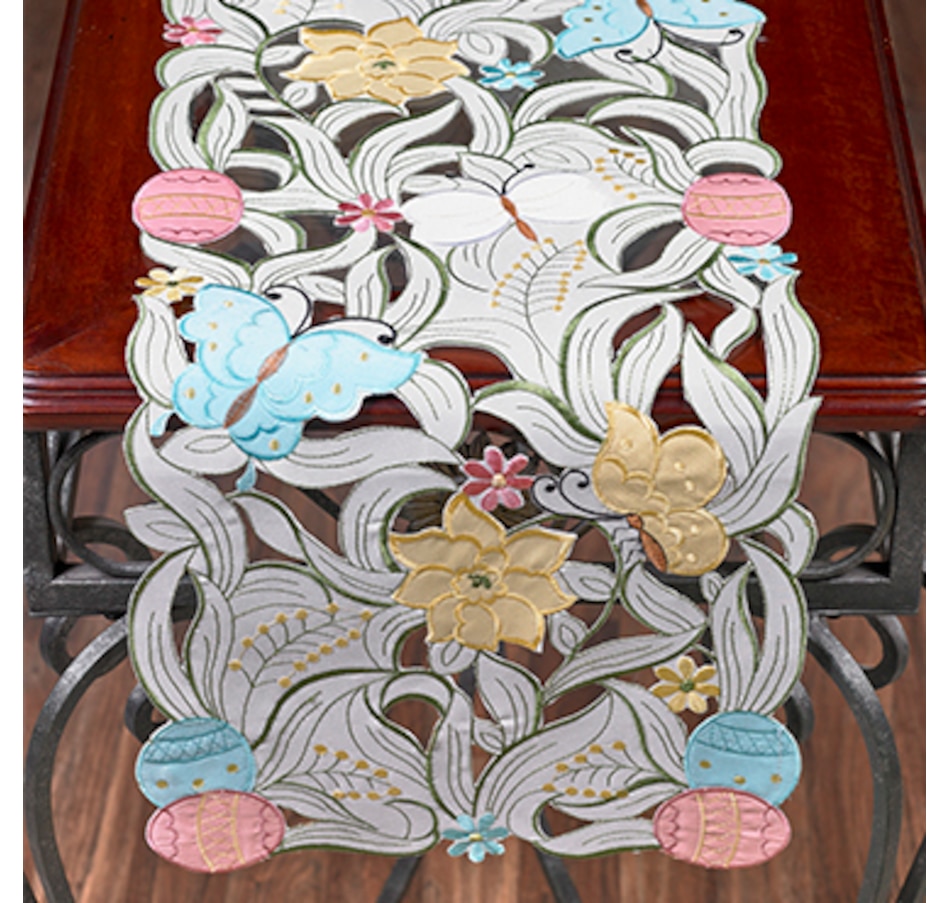 Image 664484.jpg, Product 664-484 / Price $26.99, Mera Linens Tiffany Blue Cutwork Spring Table Runner from Mera Linens on TSC.ca's Kitchen department