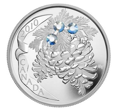 2010 $20 Moonlight Holiday Pinecones Struck in .9999 Fine Silver