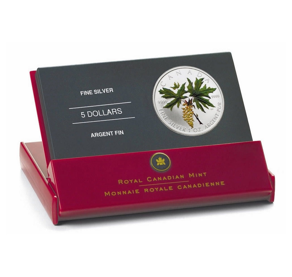 Image 665370_ALTMORE2.jpg, Product 665-370 / Price $114.95, 2005 $5 Proof Silver Coloured Maple Leaf from Royal Canadian Mint (RCM) on TSC.ca's Coins department