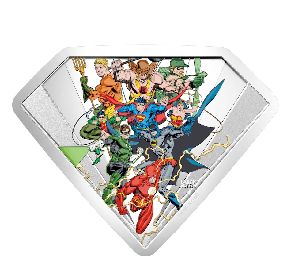 Image 665510.jpg, Product 665-510 / Price $1,049.95, 2018 $100 Fine-Silver Shield-Shaped Coin - The Bronze Age of DC Comics from Royal Canadian Mint (RCM) on TSC.ca's Coins department