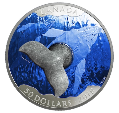 2018 $50 Fine Silver Coin Whale's Tail Soapstone Sculpture