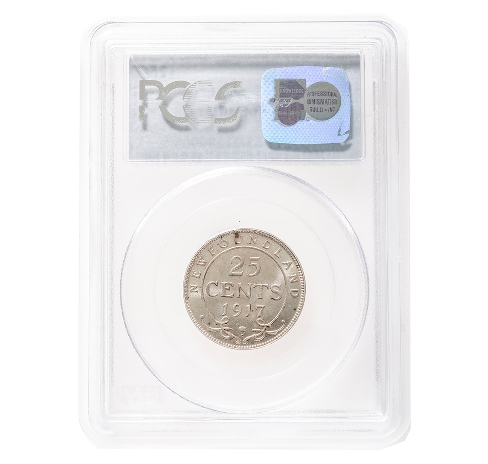 Image 666177_ALTMORE1.jpg, Product 666-177 / Price $429.95, 1917C Newfoundland 25-Cent Coin PCGS Graded Choice Uncirculated MS-63 from Canadian Coin & Currency on TSC.ca's department