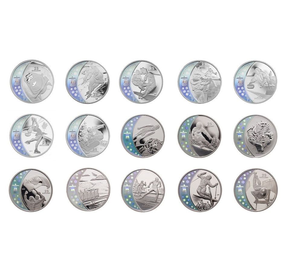 Image 666198_ALTMORE1.jpg, Product 666-198 / Price $999.95, $25 Sterling Silver 15-Coin Set Vancouver Olympics from Royal Canadian Mint (RCM) on TSC.ca's Coins department