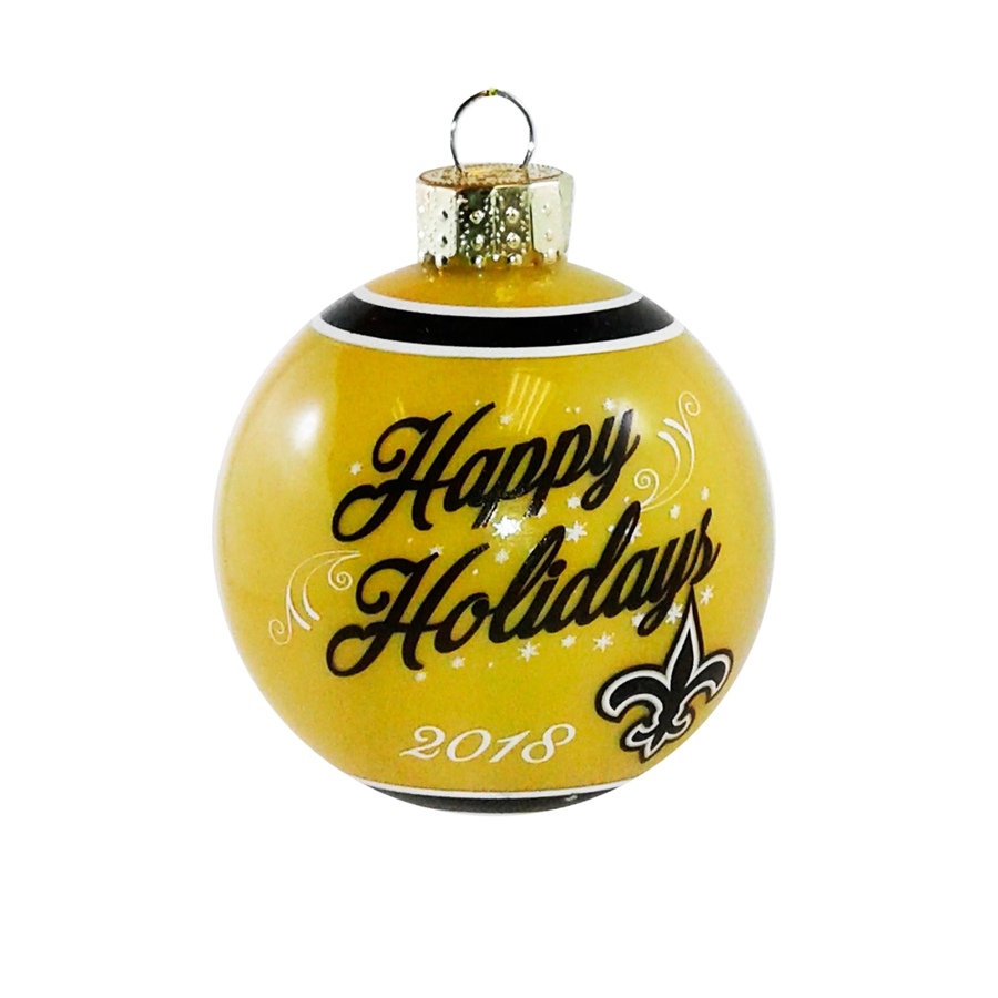 Image 666713.jpg, Product 666-713 / Price $16.99, New Orleans Saints NFL Happy Holidays Glass Ball Ornament from Fanatics on TSC.ca's Sports department