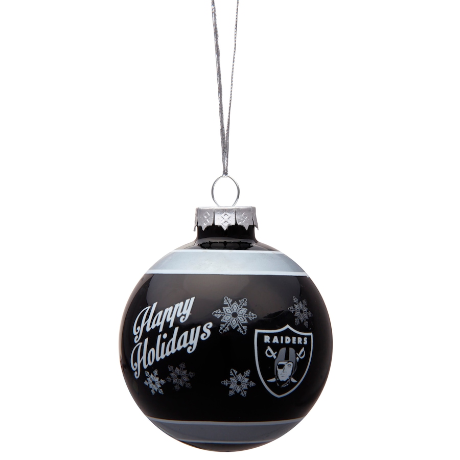 Image 666714.jpg, Product 666-714 / Price $16.99, Oakland Raiders NFL Happy Holidays Glass Ball Ornament  on TSC.ca's Sports department