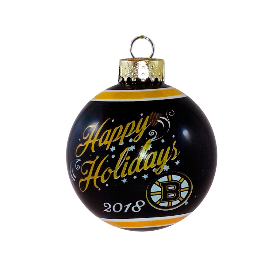 Image 666717.jpg, Product 666-717 / Price $16.99, Boston Bruins NHL Happy Holidays Glass Ball Ornament  on TSC.ca's Sports department