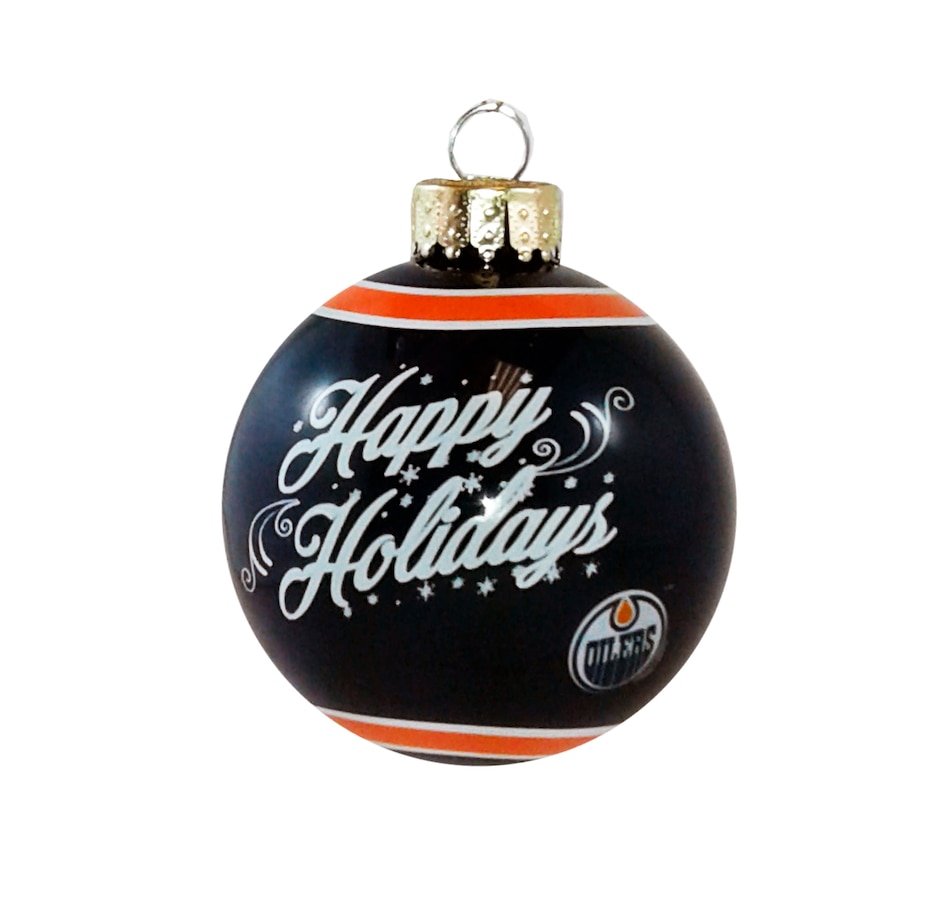 Image 666719.jpg, Product 666-719 / Price $16.99, Edmonton Oilers NHL Happy Holidays Glass Ball Ornament from NHL on TSC.ca's Sports department