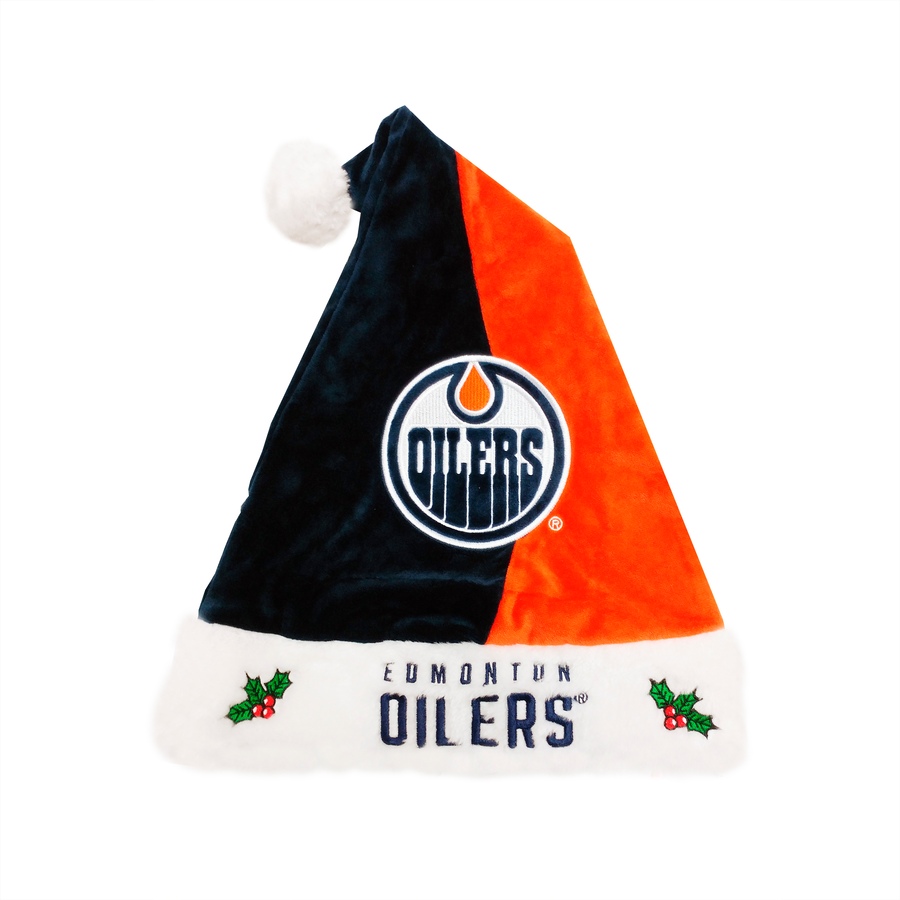Image 666746.jpg, Product 666-746 / Price $25.99, Edmonton Oilers NHL Two-Tone Plush Santa Hat on TSC.ca's Sports department
