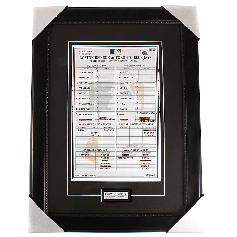 Image 676426.jpg, Product 676-426 / Price $241.99, Official Game Used Toronto Blue Jays Framed 16x20 Line Up Card from DPI Sports on TSC.ca's Sports department