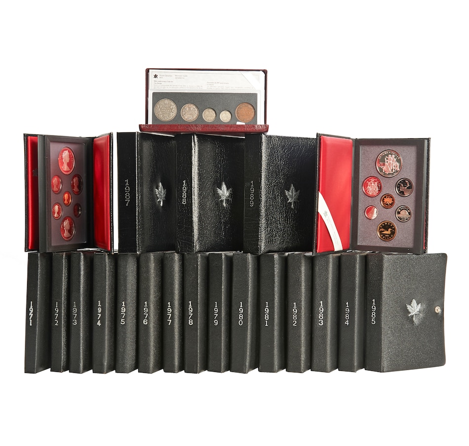 Image 678416.jpg, Product 678-416 / Price $1,199.95, Prestige Proof Sets Complete Collection 1971–1990 (20 Proof Sets) plus 1908–1998 Proof Set from Royal Canadian Mint (RCM) on TSC.ca's Coins department