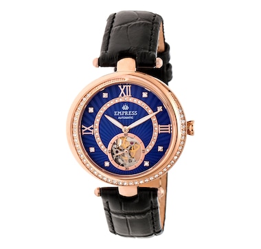 Empress Stella Auto Semi-Skeleton Mother of Pearl Leather Watch