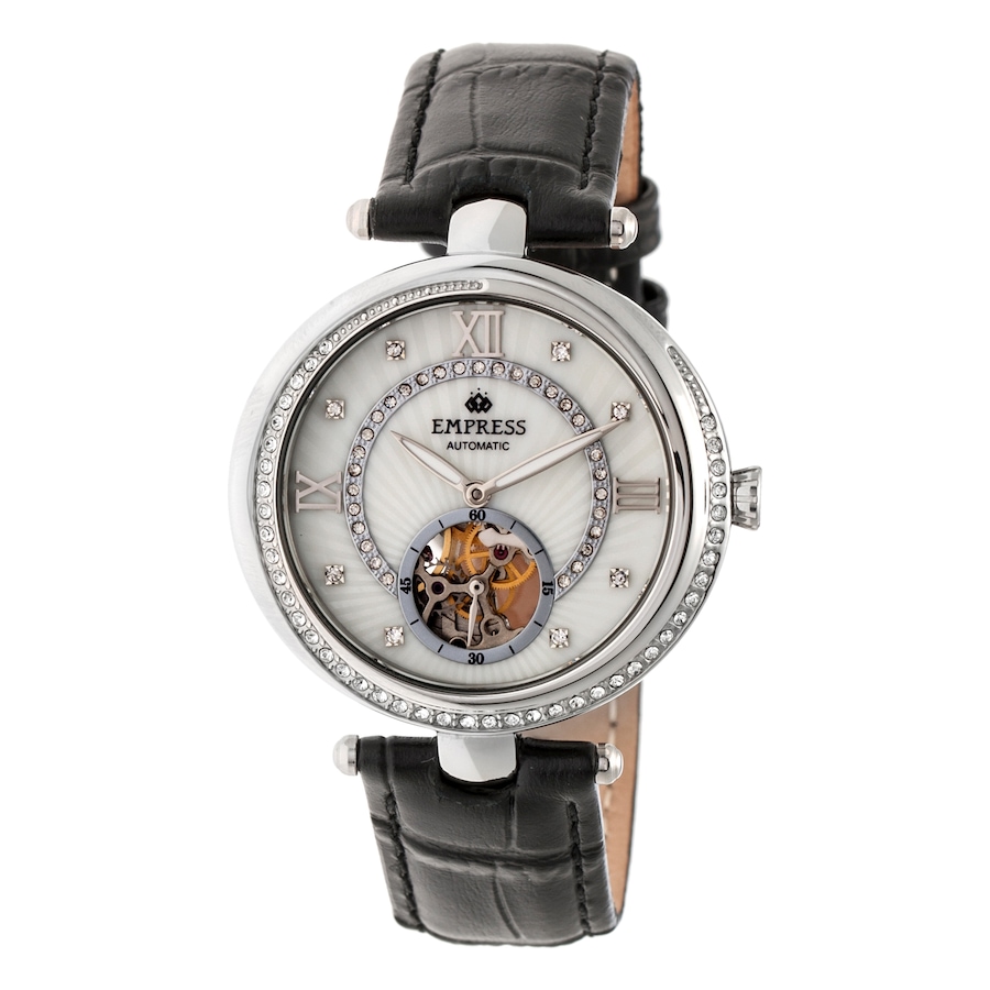 Image 684244_BKW.jpg, Product 684-244 / Price $375.00, Empress Stella Auto Semi-Skeleton Mother of Pearl Leather Watch from Empress on TSC.ca's Jewellery department